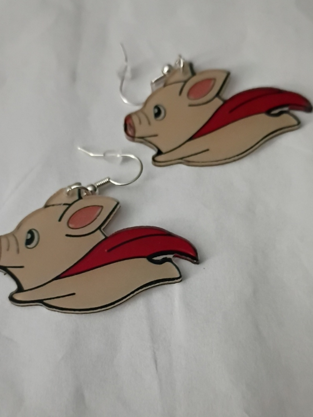 Playful Beige and Red Pig Charm Earrings